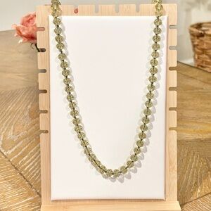 Champagne Yellow Beaded Necklace 24” Faceted Glass Olive Tone Minimalist